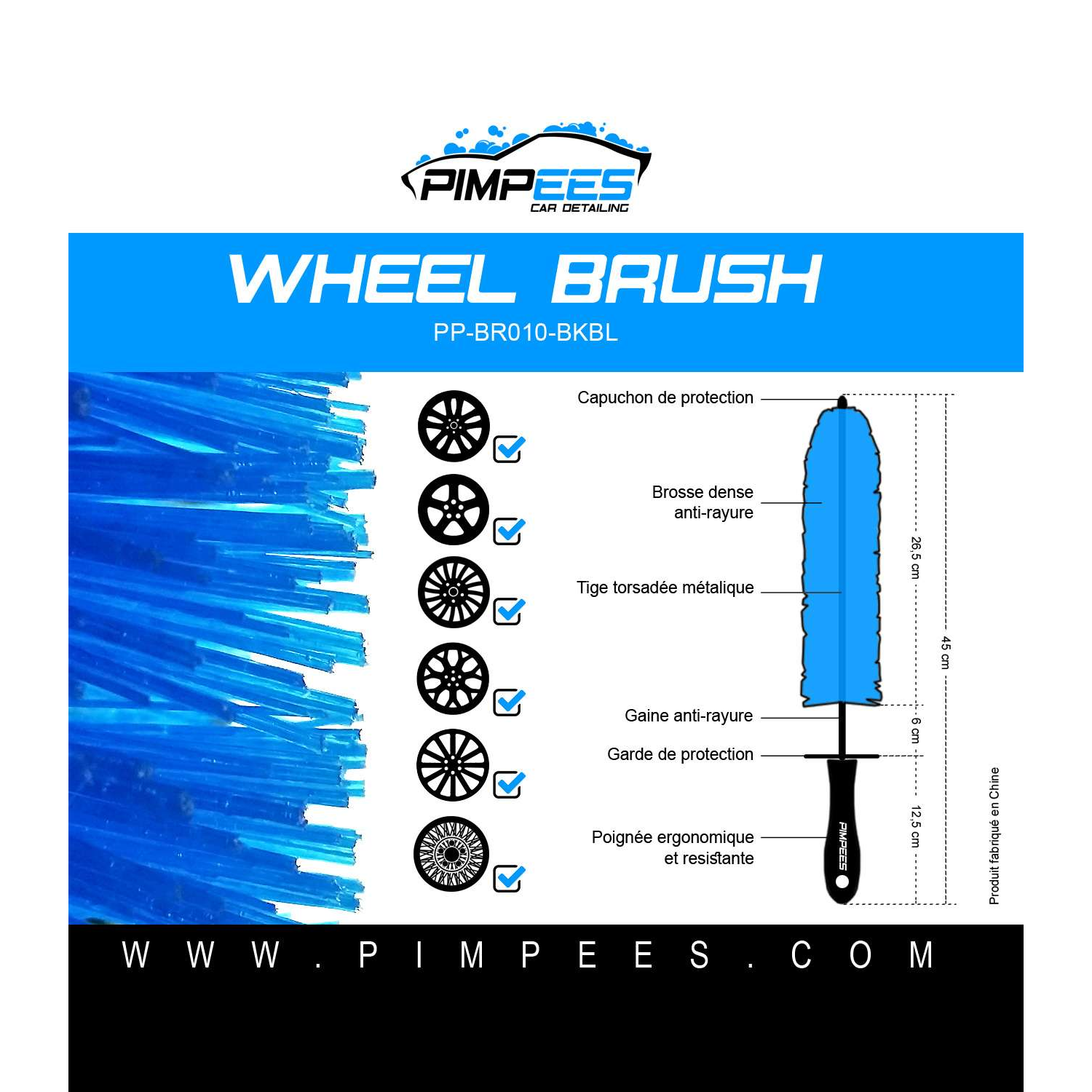 Brosse à jantes (Long. 45 cm)